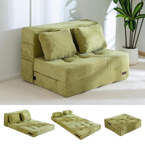 MAXYOYO Convertible Sofa Bed, Fold Out Loveseat Sleeper Sofa with Pillow, 4 in 1 Tufted Folding Couch Bed Foam Floor Couch, Lazy Chair for Living Room Bedroom Guest Room, Green - Image 1