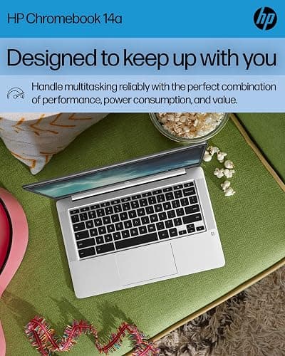 HP Chromebook 14 Laptop, Intel Celeron N4120, 4 GB RAM, 64 GB eMMC, 14" HD Display, Chrome OS, Thin Design, 4K Graphics, Long Battery Life, Ash Gray Keyboard (14a-na0226nr, 2022, Mineral Silver) thumbnail 2