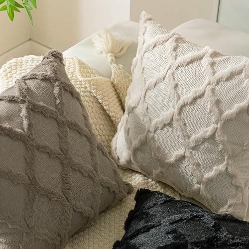 Cozoomy Set of 2 Soft Moroccan Throw Pillow Covers 18x18 Inch Plush Boho Decorative Pillow Cover Accent Cushion Case for Couch Sofa Bed, Beige thumbnail 7