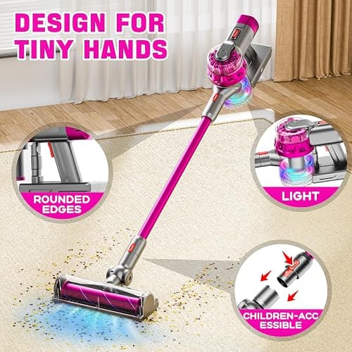 BLAXTEM 4-in-1 Kids Toy Vacuum that Works with Suction, Electric Toy Toddler Vacuum Cleaner for Children Girls & Boys, Toddlers Toys Cleaning Set for Pretend Play (Rose Red) thumbnail 4