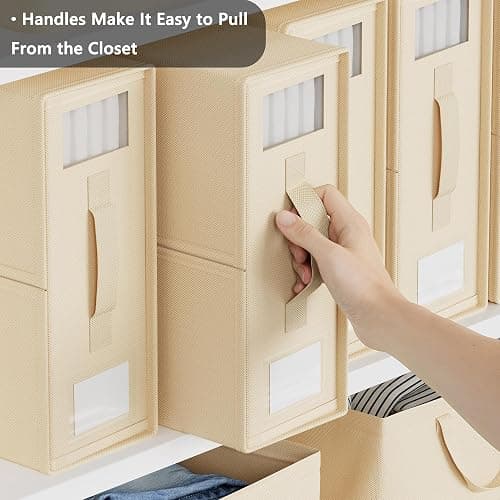 SheetCube Bed Sheet Organizers and Storage 6 Pack, Foldable Linen Closet Organizer with Window and Label, Bedding Folder Storage Box Container for Blanket, Duvet Cover Set, Bed Sheet Set - Beige thumbnail 5