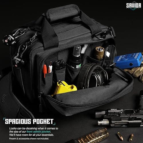 Savior Equipment Specialist Series Mini Range Bag Tactical Dual Pistol Handgun Revolver Hunting Bag Gun Carrying Case, X-Large Compartments w/Lockable Zippers, Deluxe Padded Shoulder Strap Included - Obsidian Black - 13" x 9" x 8.75" Range Bag thumbnail 2