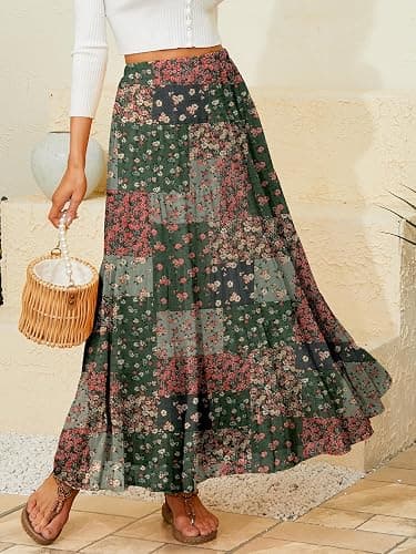 NASHALYLY Women's Chiffon Elastic High Waist Pleated A-Line Flared Maxi Skirts thumbnail 3