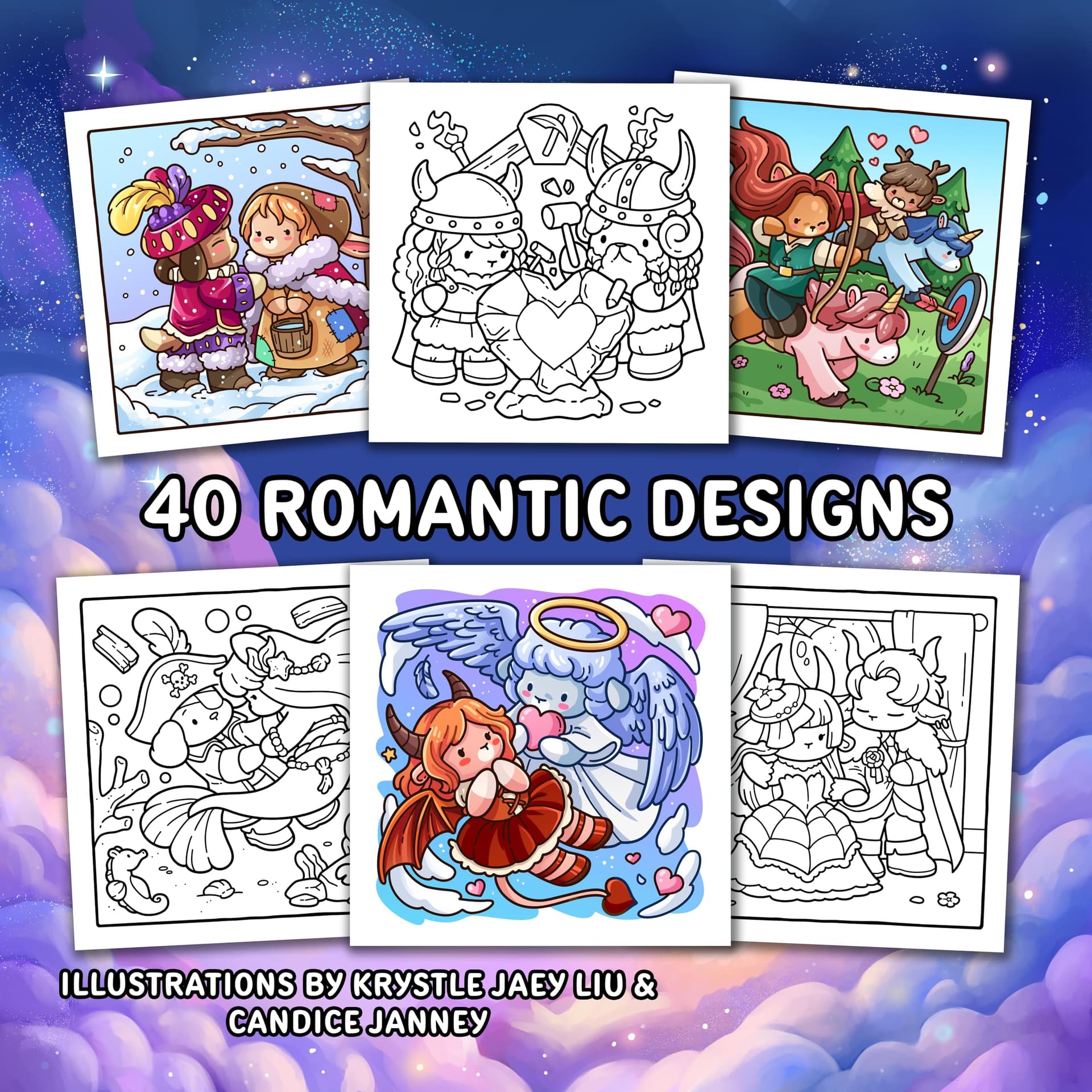 Cozy Romantasy: Cute Coloring Book for Adults and Teens with Fantasy Romance Scenes for Relaxation thumbnail 2