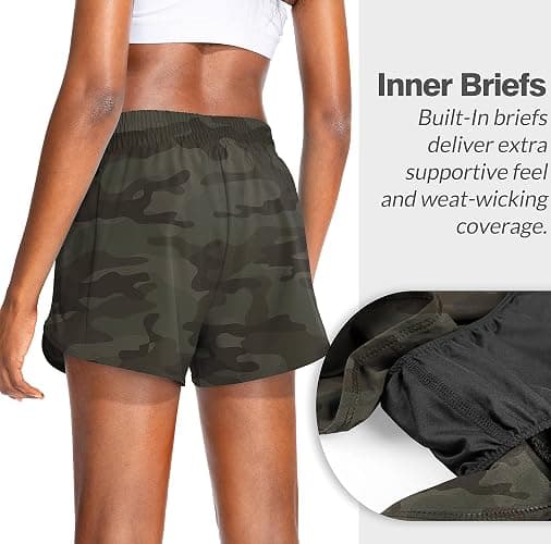 Soothfeel Womens Running Shorts with Zipper Pockets 3"/5" High Waisted Athletic Gym Workout Shorts for Women with Liner thumbnail 3