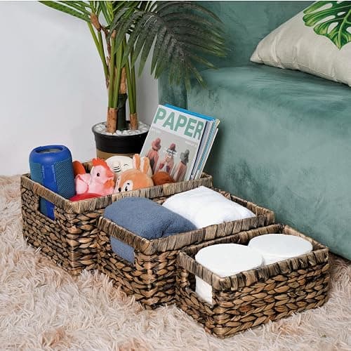 CENBOSS Wicker Baskets (Small, Black Wash, 1 PC) Rattan Storage Baskets for Shelves, Woven Seagrass Holder - Black Wash - Small thumbnail 6
