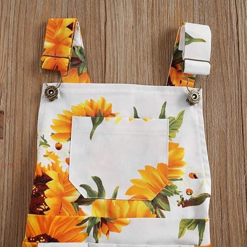 Ayalinggo Toddler Baby Girl Sunflower Print Overalls Shorts with Pocket Suspender Trousers Cute Summer Clothing Outfit thumbnail 3