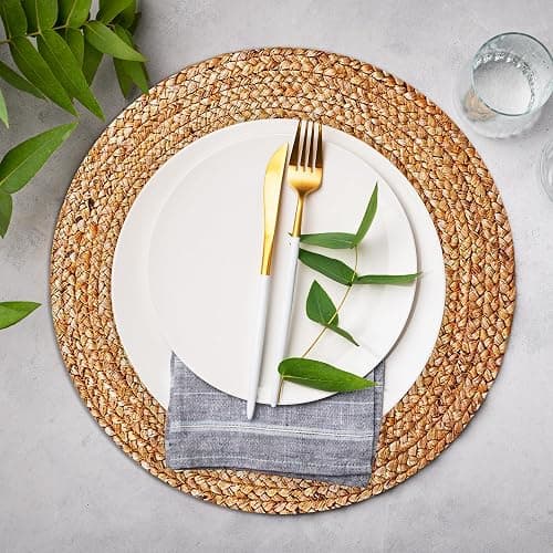 Eco Crave Jute Round Woven Placemats Set of 4, Natural 13 Inch Boho Farmhouse Rustic Hand Woven Place mat for Dining Table Decor, Wicker Chargers Heat Resistant Easy to Clean and Non-Slip Placemat thumbnail 9