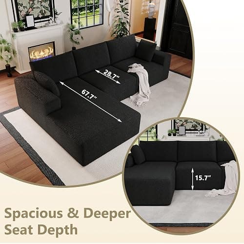 108”Modular Sectional Sofa, 4 Seat Cloud Sectional Couch for living Room with Deep Seat, Modern L-Shape Couch with Oversized Chaise, Upholstered Couches with Waist Pillows, No Assembly Required(Black) thumbnail 8