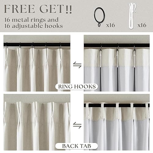 90 Inch Pinch Pleated Linen Blackout Curtains 2 Panels for Living Room Cream Natural 100% Black Out Curtains 90 Inches Long Pinch Pleat Dual Layer Drapes Birch Ivory Drapes for Dining Bedroom Office thumbnail 6