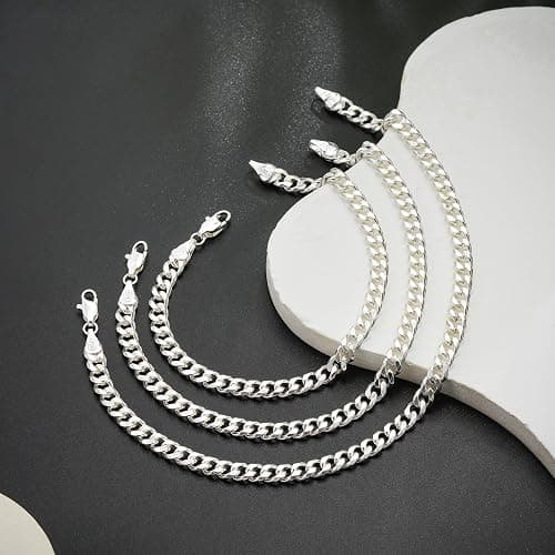 HIMSTORY Silver Cuban Link Bracelet for Men, 925 Sterling Silver 5MM Cuban Chain Bracelet Diamond Cut Silver Bracelets Gifts for Boyfriends Father Husband thumbnail 7