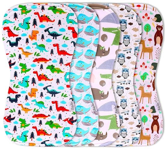 KiddyStar 5-Pack Burp Cloths – Organic Cotton, Soft, Large & Absorbent 3-Layer Towels for Newborns – Essential for Feeding & Spit-Up - Image 1