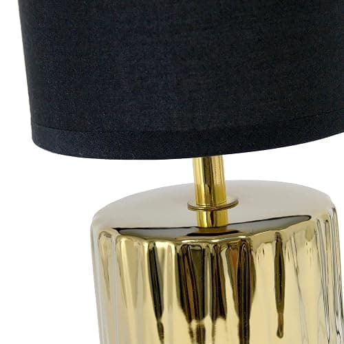Simple Designs LT1132-GLD 11.61" Tall Contemporary Ruffled Metallic Gold Capsule Bedside Table Desk Lamp w Black Drum Fabric Shade for Home Decor, Bedroom, Living Room, Entryway, Office thumbnail 9