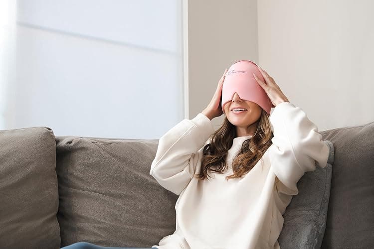 TheraICE Headache Relief Cap, Migraine Ice Pack Mask Products, Women Cooling Gel Hat, Face Cold Compress Head Wrap for Her Stress. Great Birthday Gift for Mom, Sister, Grandma, Girlfriend, & Teacher thumbnail 4
