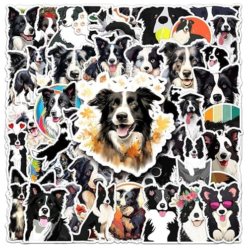 OTYSLIU Border Collie Sticker 50 Pcs Cute Dog Party Favors Puppy Stickers for Food Bowls Doghouse Decals Waterproof - Image 1