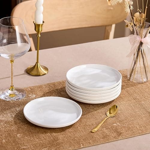 Ceramic Appetizer Plates Set of 6,Small Mini Dessert Plates 6 Inch,White Round Salad Plate,Porcelain Cake Plates for Waffle,Pie,Saucers,Snack,Cat Dishes,Microwave & Dishwasher Safe thumbnail 2