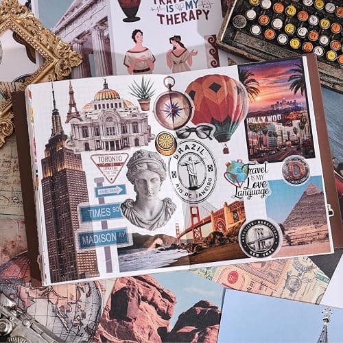 57 Sheets Vintage Travel Scrapbook Sticker Book, 500+ Vintage & Modern Stickers for Scrapbooking, 25 Pcs Ephemera Papers Art Scrapbook Supplies for Adults Teens Women Girls Junk Journal Journaling thumbnail 2