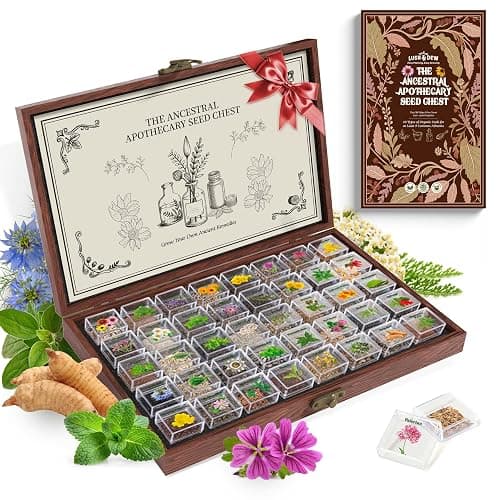 LUSH&DEW Medicinal Herb Gardening Gifts for Herbalists, Apothecary Seed Chest, 40 Varieties 36,000+ Non-GMO Heirloom Seeds for Planting Herbs in Raised Bed Windowsill, Survival Seed Kit for Herbal Tea - Image 1