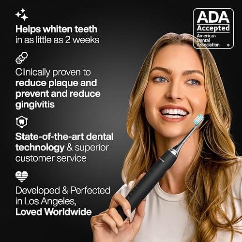 Aquasonic Black Series Ultra Whitening Toothbrush – ADA Accepted Electric Toothbrush- 8 Brush Heads & Travel Case – 40,000 VPM Electric Motor & Wireless Charging - 4 Modes w Smart Timer thumbnail 6