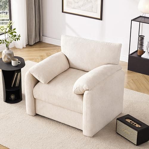 Howjoe Chenille Oversized Armchair, 38.6" Wide Accent Chairs for Living Room & Bedroom Modern Lounge Chair, Upholstered Mid-Century Reading Chair, Comfy Living Room Chair, Single Sofa Chair, Beige thumbnail 7