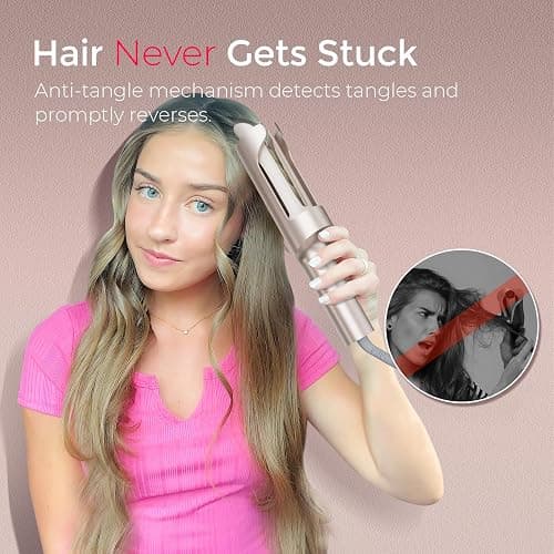 TYMO CurlPro Plus Automatic Rotating Curling Iron - Upgraded Long Barrel Curling Wand for Long Hair, Ceramic Hair Curler for Women, Anti-Scald, Tangle-Free, 600M Ionic, Dual Voltage, Gold, 1 Inch thumbnail 6