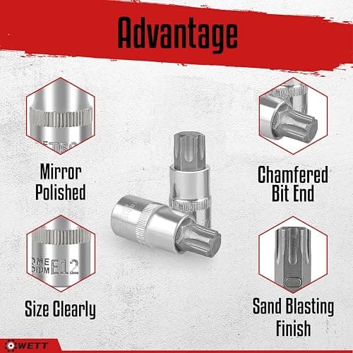 WETT Master Torx Bit Socket and External Torx Socket Set, 60-Piece 1/4", 3/8", 1/2" Drive E-Torx Sockets (E4-E24, T6-T70, TT6-TT70, TP8-TP60), S2 and CR-V Steel thumbnail 5