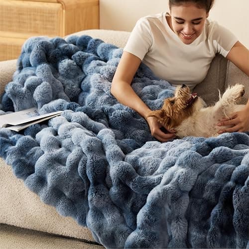 Bedsure GentleSoft Fluffy Fuzzy Throw Blanket, Soft Cozy Faux Fur Fleece Minky Blanket, Room Decor Couch Bed Cover Winter Bedding, Thick Warm Plush Christmas Women Men Gifts, 870GSM, Tie-dye Blue thumbnail 5