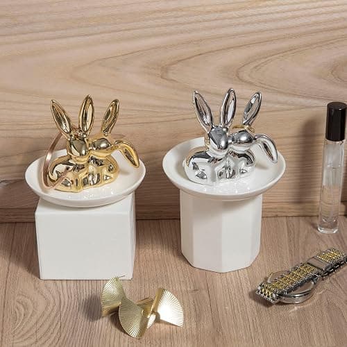 Bunny Ring Holder - Ceramic Jewelry Dish for Rings, Earrings, Necklace Organizer - Rabbit Trinket Tray, Wedding Engagement Holder (Pink) thumbnail 7