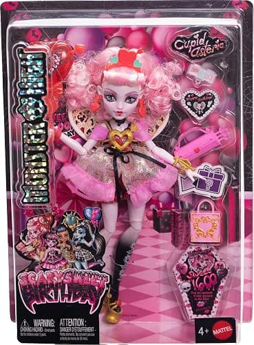 Monster High Scary Sweet Birthday Doll, Cupid Asteria in Pink and Red Party Dress with Themed Accessories Like Invite, Balloon, Gift and More thumbnail 6