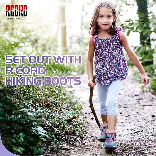 R CORD Kids Hiking Boots Drawstring Closure Girls Hiking Boots Waterproof Durable TPR Traction Outsole Anti-Skid Athletic Outdoor Boots thumbnail 6