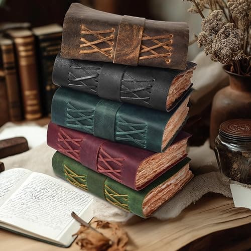LEATHER VILLAGE Leather Bound Vintage Journal for Women & Men - Book of Shadows - Lock Closure - 200 Pages of Antique Deckle Edges Handmade Paper - Rustic Brown Color - 7 X 5 inches thumbnail 2