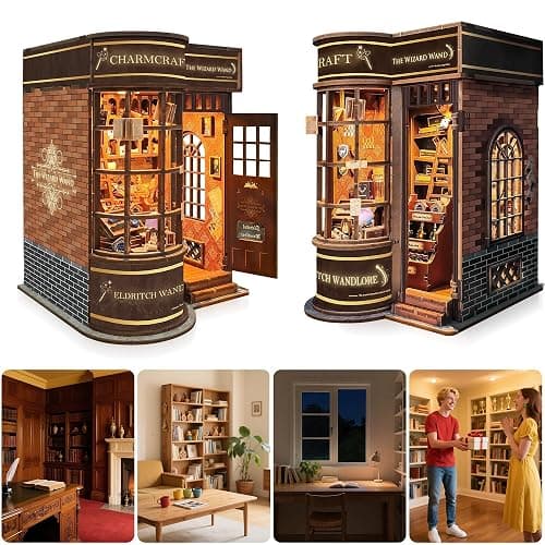 Book Nook Kits for Adults: SUNNINO Book Nook Kit Model Kits Craft Kits for Adults - DIY Miniature Doll House Kit for Bookshelf Booknook Tiny House with Sensor Led Light thumbnail 7