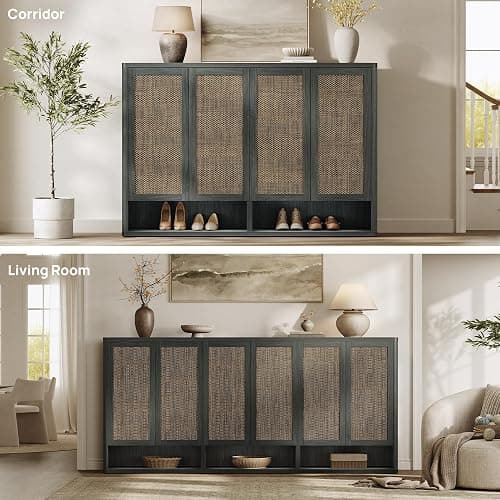 SICOTAS Rattan Shoe Storage Cabinet - Modular Shoe Cabinets with Door Tall Large Shoe Cabinet Storage for Entryway - 65.6" Wide Modular Cabinet for Hallway, Living Room thumbnail 4