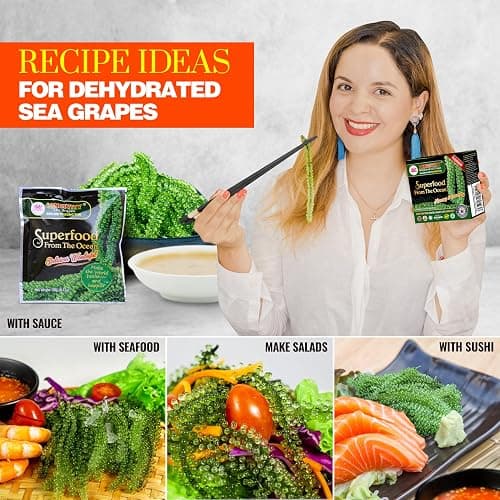 Longevity Dehydrated Sea Grapes, 4.23 oz of 6 packs, Umibudo Green Caviar, Lato Seaweed, Precious Gift From The Sea | Enhance Health, Boosting Immune System. thumbnail 4