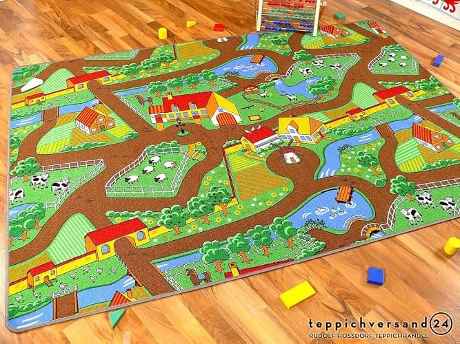 Lernen und Spielen Tapis de Jeu avec Routes - réversible - Deux Faces avec paysages Routiers différents, Taille:100x165 cm thumbnail 3