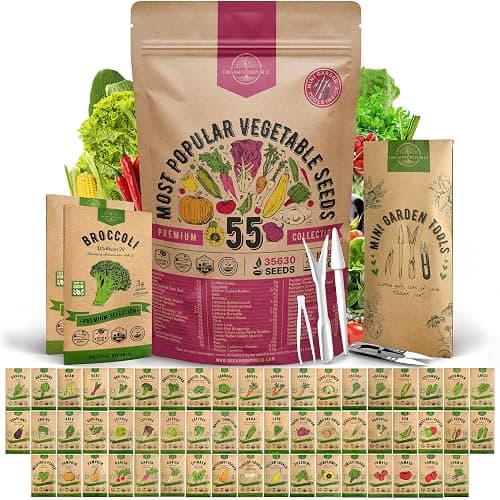 55 Vegetable Seeds Variety Pack - 35,600+ Non-GMO Heirloom Seeds for Planting Vegetables and Fruits in Individual Seed Packets, Home Garden Seeds for Hydroponic, Indoor and Outdoors Gardening - Image 1