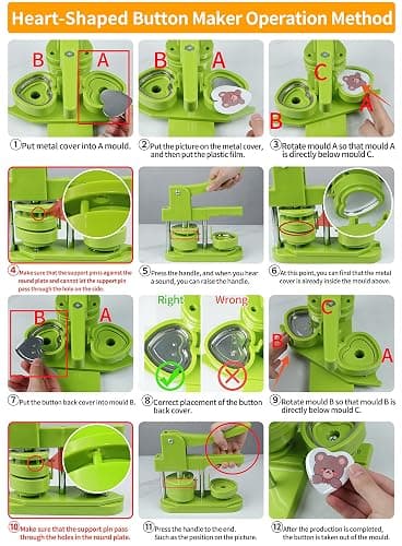 MK.Bear Heart Button Maker Machine DIY Gift, Installation-Free Button Maker Press Machine, Pin Button Making Machine with Free 100 Sets Heart Button Making Supplies & Circle Cutter & Magic Book(Green) thumbnail 6