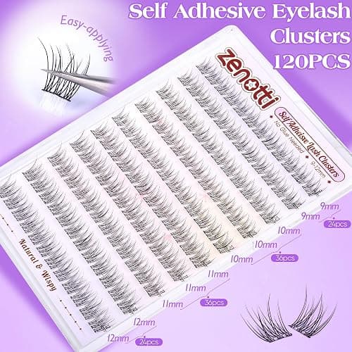 Natural Self Adhesive Clusters Lashes No Glue Self Adhesive Wispy Cluster Eyelashes Extensions Pre-glued Lashes Cluster Reusable C-Curly Individual Lash 9-12mm Press on Lash by zenotti thumbnail 6