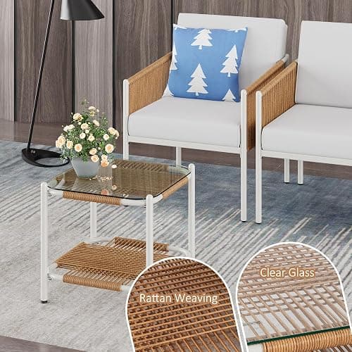 Shintenchi 3 Pieces Patio Furniture Set,Outdoor Patio Furniture Wicker Rattan Conversation Set,Including 2 Single Chairs with Cushion and Glass Coffee Table for Backyard,Balcony,Poolside(Beige) - 3 Pcs/Beige thumbnail 5