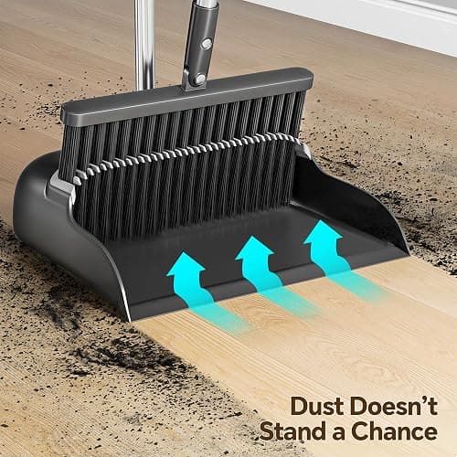 POPMOP Broom and Dustpan Set, 52" Long Handle Standing Broom with Dustpan Combo Set with Dust Pan Teeth to Clean Pet Hair, Easy Sweeping Suitable for Home Kitchen Office Lobby thumbnail 4