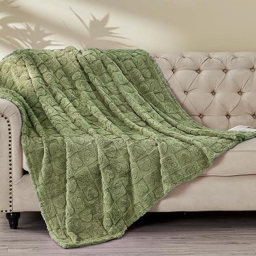 FY FIBER HOUSE Throw Blankets with Heart Checkered,Soft Warm Blankets for Lover Mom Father Gifts,Washable Lightweight Fuzzy Blanket for Couch Sofa Bed All Season(Sage Green,90"x90") thumbnail 6