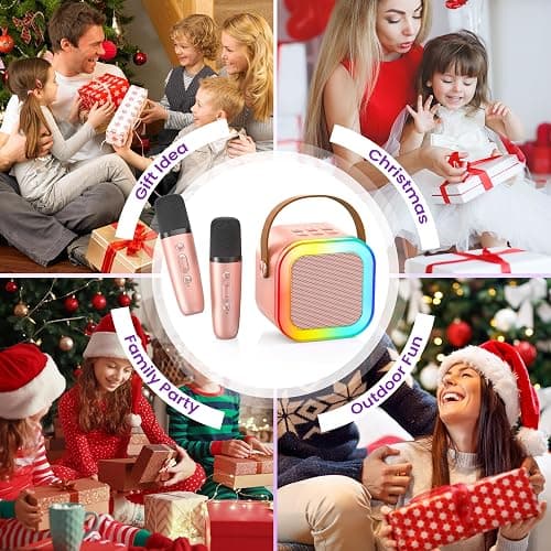 Mini Karaoke Machine for Kids Adults, 2026 TOP Birthday Gifts for Girls 3,4,5,6,7,8+Year Old Toddler Toys, Portable Bluetooth Speaker with 2 Wireless Karaoke Microphones Player Valentine Gifts(Rose) thumbnail 2
