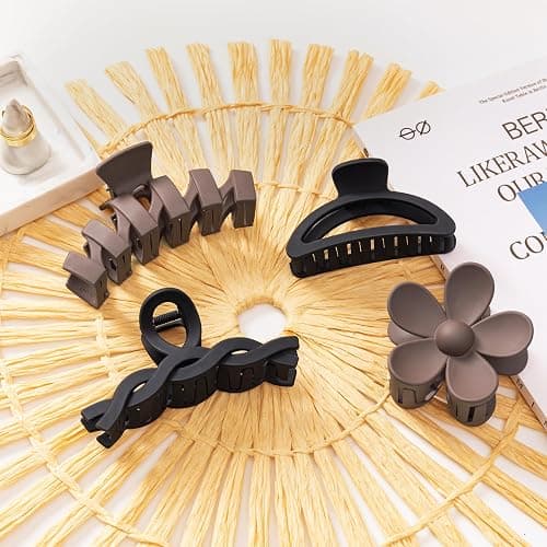 8PCS Hair Clips for Women, Flower Claw Clips for Thick Hair, Non-Slip Hair Accessories with Multi-Styles, Neutral Colors Hair Claw Clips and Variety Pack, Ideal for Girls thumbnail 6