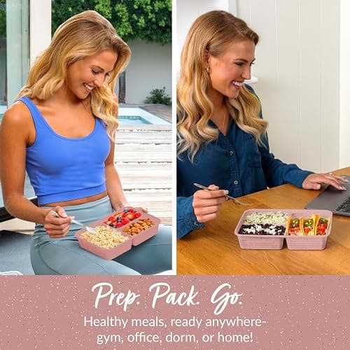 Bentgo Prep - 20-Piece 3-Compartment Reusable Meal Prep Containers with Lids, PFAS & BPA Free Materials, Durable, Microwave, Freezer, & Dishwasher Safe To Go Food Storage (Rosette Glitter) thumbnail 4