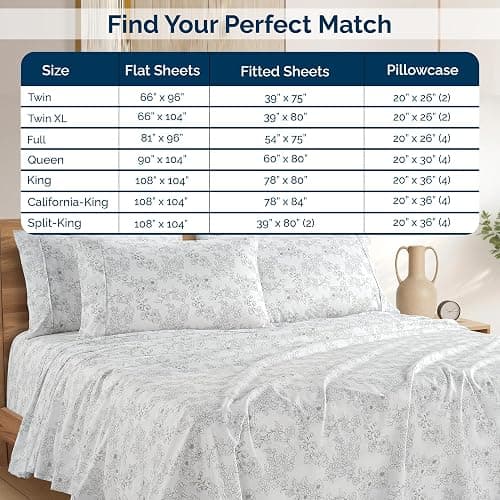 Casa Platino 100% Cotton Twin XL Sheet Set – 4 Piece Twin XL Sheet Set Twin XL with Crisp Cool & Soft Feel, with 15 Inch Deep Pocket Fitted Sheet, Breathable & Cozy for a Good Nights Sleep – Ashpetal thumbnail 6