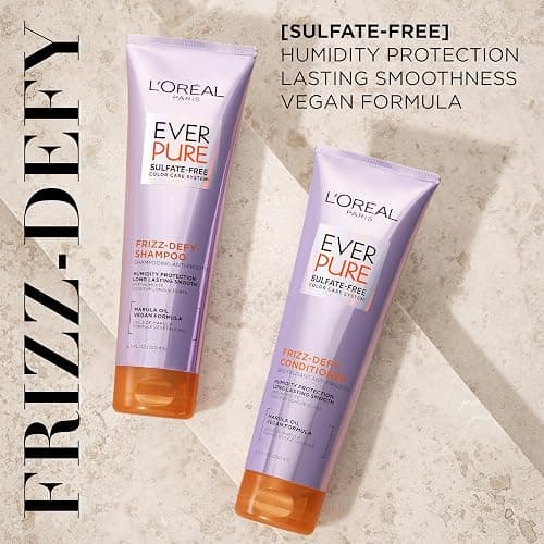 L'Oreal Paris Frizz Defy Shampoo and Conditioner Set, Frizz Control Hair Care with Marula Oil, EverPure, 8.5 Fl Oz, Set of 2 thumbnail 2