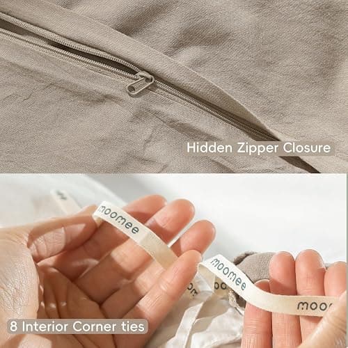 MooMee Duvet Cover Set 100% Washed Cotton Linen Like King | Relaxed Linen-like Texture. Soft, Breathable & Long-lasting Comfort. Lightweight. Hidden Zipper with 8 Interior Corner Ties thumbnail 6