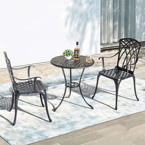 NUU GARDEN Bistro Set 3 Piece Outdoor All Weather Cast Aluminum Patio Bistro Set Patio Table and Chairs Set of 2 with Umbrella Hole for Backyard, Balcony, Front Porch, Lawn, Black thumbnail 2