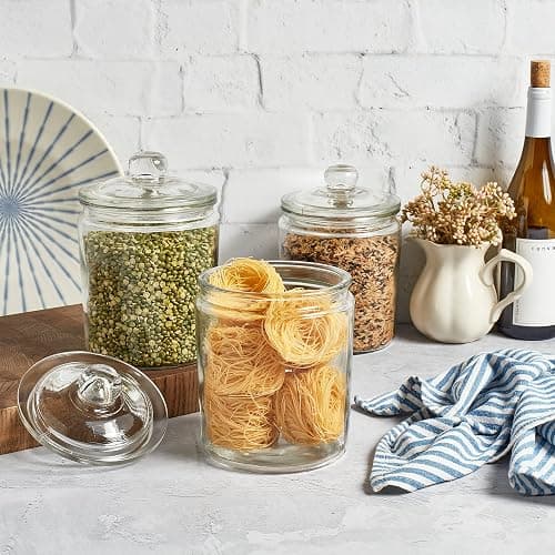 Le’raze 3pc Canister Sets for Kitchen Counter + Labels & Marker - Glass Cookie Jars with Airtight Lids - Food Storage Containers with Lids Airtight for Pantry - Flour, Sugar, Coffee, Christmas gift. thumbnail 8