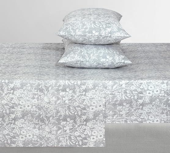Feather & Stitch 300TC Queen Size 100% Cotton Sateen Weave Printed Sheet Set, Cooling & Breathable Bed Sheets Set, 4 Piece 16" Elastic Deep Pockets, Soft Hotel Quality- Queen, Grey Floral thumbnail 2